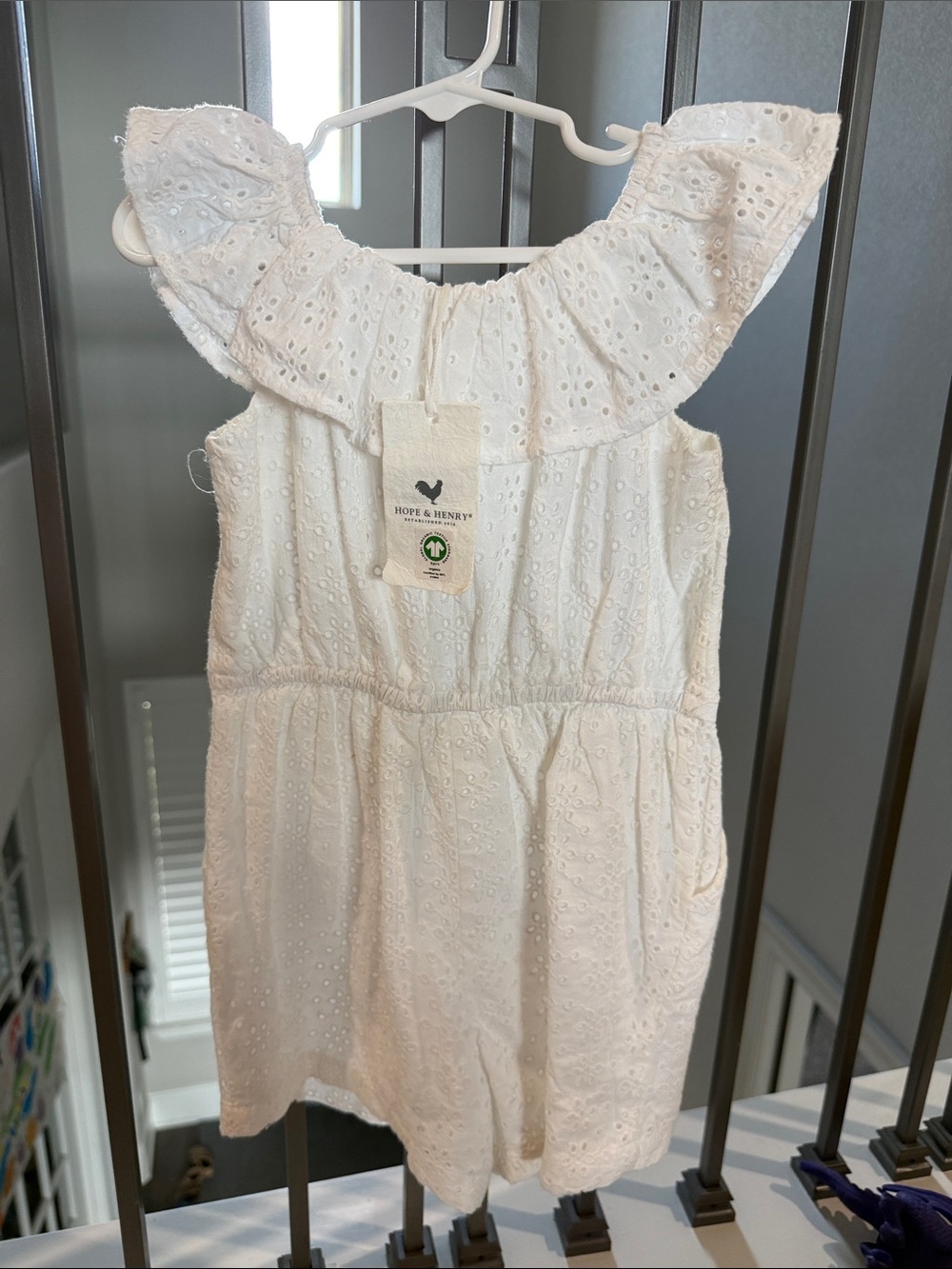 Hope & Henry Girls' White Eyelet Ruffle Romper
